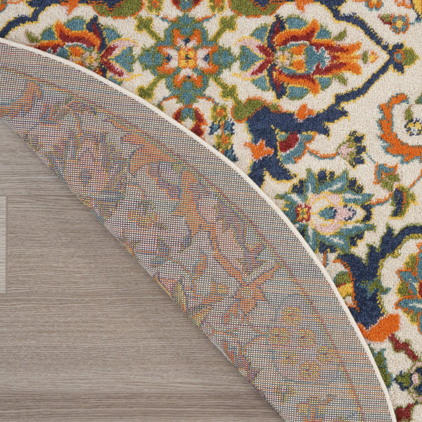 Homeroots 5' Ivory And Blue Round Floral Power Loom Area Rug  Polypropylene 552395