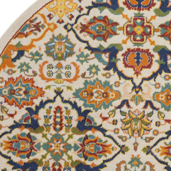 Homeroots 5' Ivory And Blue Round Floral Power Loom Area Rug  Polypropylene 552395