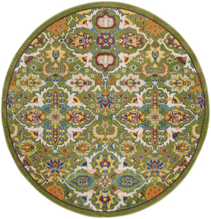 Homeroots 5' Green Yellow Blue And Red Round Floral Power Loom Area Rug  Polypropylene 552397