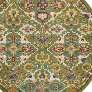 Homeroots 5' Green Yellow Blue And Red Round Floral Power Loom Area Rug  Polypropylene 552397