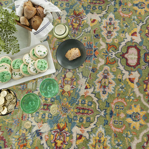 Homeroots 5' Green Yellow Blue And Red Round Floral Power Loom Area Rug  Polypropylene 552397