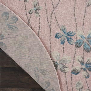 Homeroots 5' Botanical Leaves Round Rug In Pink, Gray & Blue - Stain Resistant, Durable & Stylish For Any Room  Polypropylene 552398