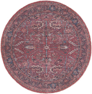Homeroots 5' Red Round Floral Power Loom Distressed Area Rug  Cotton Blend 552399
