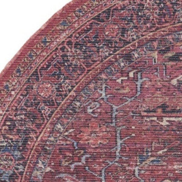 HomeRoots 5' Red Floral Distressed Area Rug - Stylish Power Loomed Design for Modern and Classic Spaces 5' Round 552399