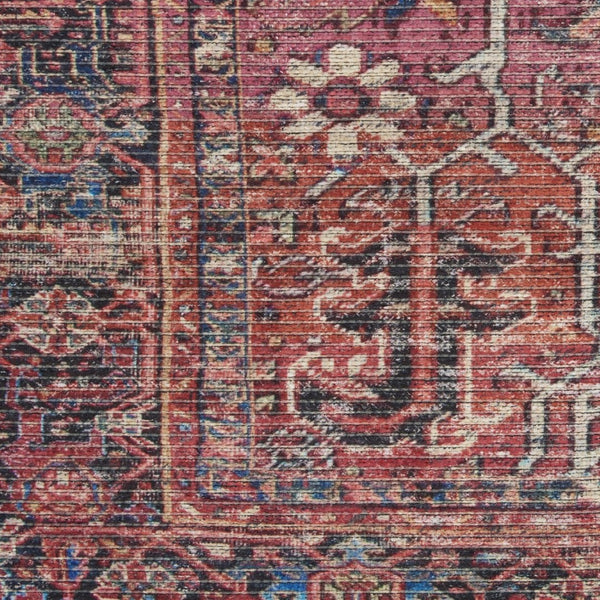 HomeRoots 5' Red Floral Distressed Area Rug - Stylish Power Loomed Design for Modern and Classic Spaces 5' Round 552399