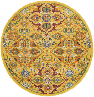 Homeroots 5' Yellow Round Floral Power Loom Area Rug  Polypropylene 552401
