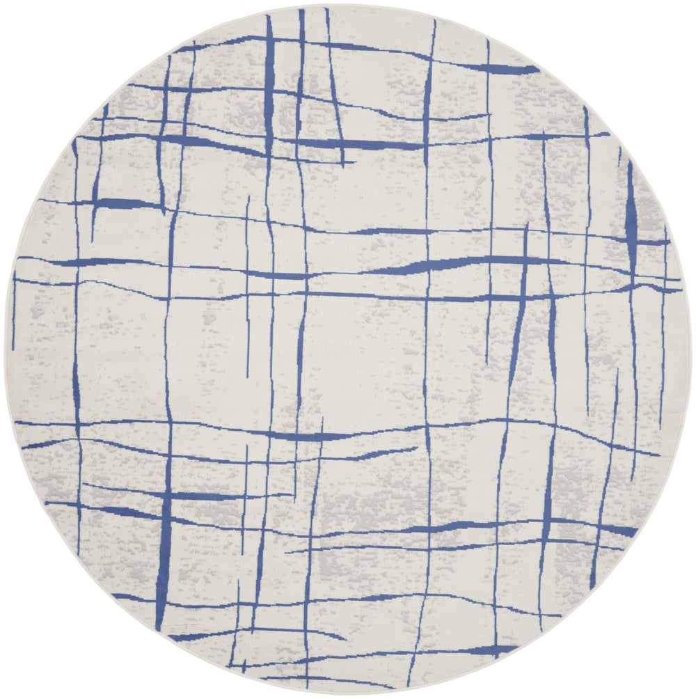 Homeroots 5' Ivory And Blue Abstract Geometric Distressed Round Rug  Polypropylene 552403
