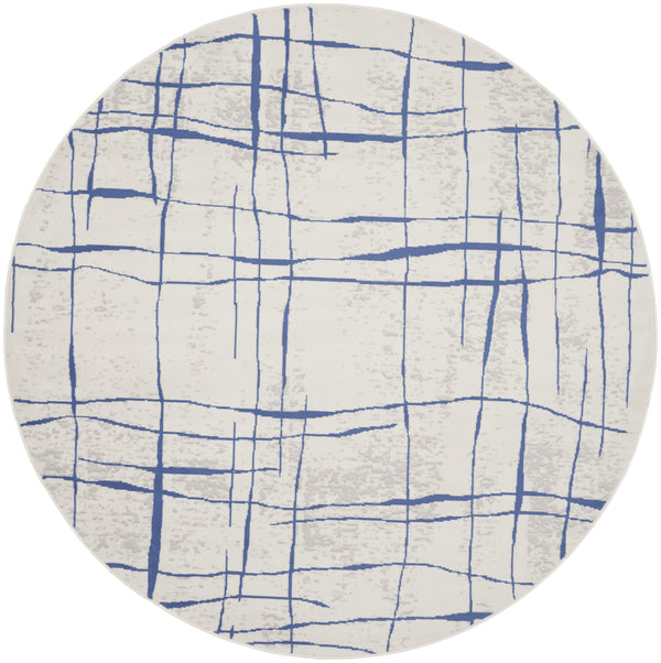 Homeroots 5' Ivory And Blue Abstract Geometric Distressed Round Rug  Polypropylene 552403