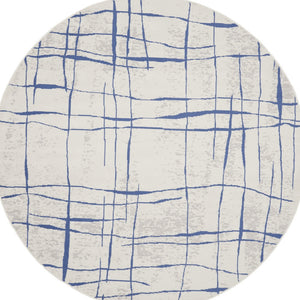 Homeroots 5' Ivory And Blue Abstract Geometric Distressed Round Rug  Polypropylene 552403