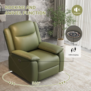 English Elm Rocker Power Recliner with USB Charging Port and 360° Swivel, Ergonomic Overstuffed Comfort Green W3795P357745
