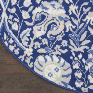 Homeroots 5' Navy Blue Ivory And Beige Floral Round Rug  Polypropylene 552417
