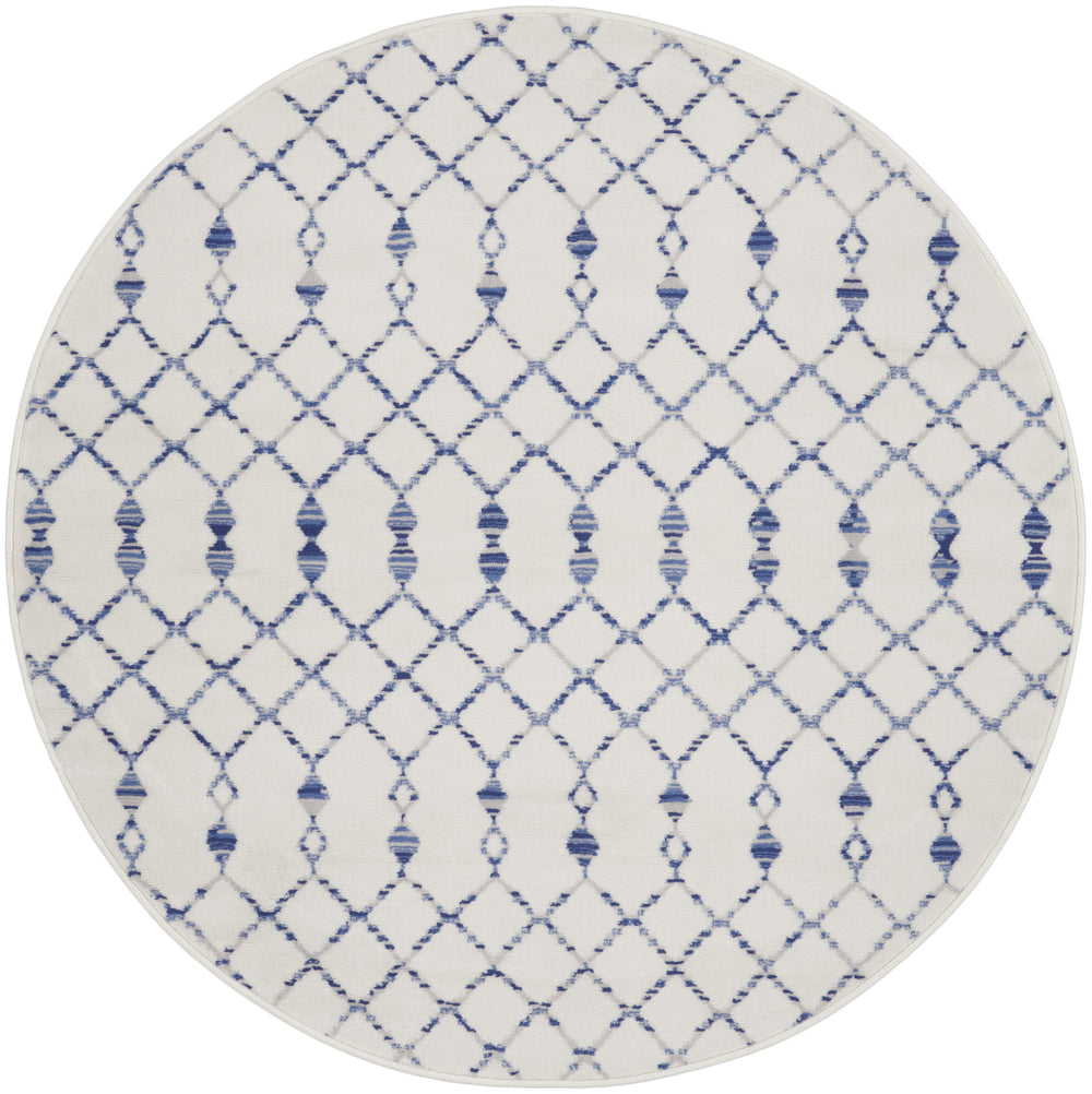 Homeroots 5' Ivory And Blue Geometric Round Rug  Polypropylene 552420
