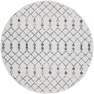Homeroots 5' Ivory And Blue Geometric Round Rug  Polypropylene 552420