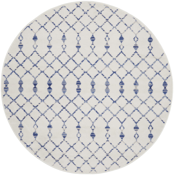Homeroots 5' Ivory And Blue Geometric Round Rug  Polypropylene 552420