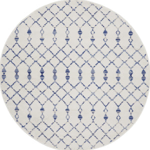 Homeroots 5' Ivory And Blue Geometric Round Rug  Polypropylene 552420
