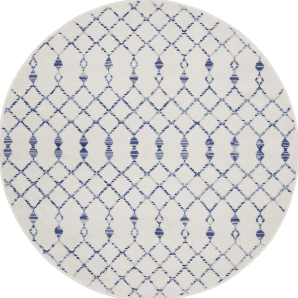 Homeroots 5' Ivory And Blue Geometric Round Rug  Polypropylene 552420