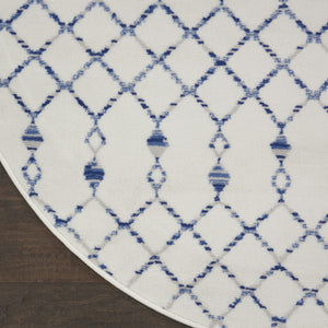 Homeroots 5' Ivory And Blue Geometric Round Rug  Polypropylene 552420