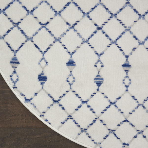 Homeroots 5' Ivory And Blue Geometric Round Rug  Polypropylene 552420