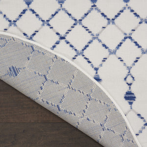 Homeroots 5' Ivory And Blue Geometric Round Rug  Polypropylene 552420