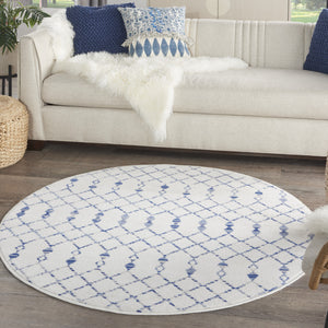 Homeroots 5' Ivory And Blue Geometric Round Rug  Polypropylene 552420