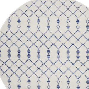 Homeroots 5' Ivory And Blue Geometric Round Rug  Polypropylene 552420