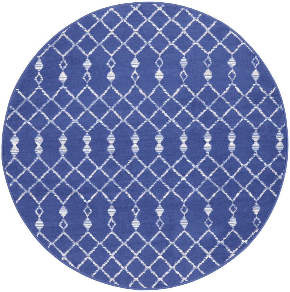 Homeroots 5' Navy Blue And Ivory Geometric Round Rug  Polypropylene 552421