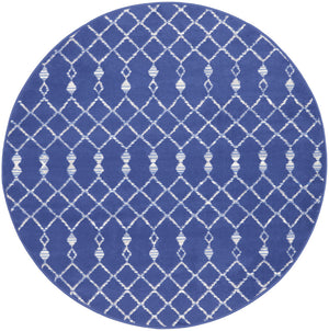 Homeroots 5' Navy Blue And Ivory Geometric Round Rug  Polypropylene 552421