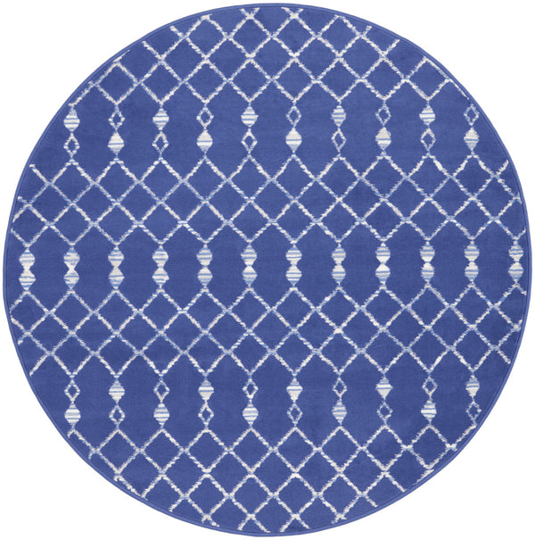 Homeroots 5' Navy Blue And Ivory Geometric Round Rug  Polypropylene 552421