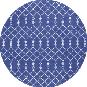Homeroots 5' Navy Blue And Ivory Geometric Round Rug  Polypropylene 552421