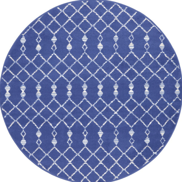 Homeroots 5' Navy Blue And Ivory Geometric Round Rug  Polypropylene 552421