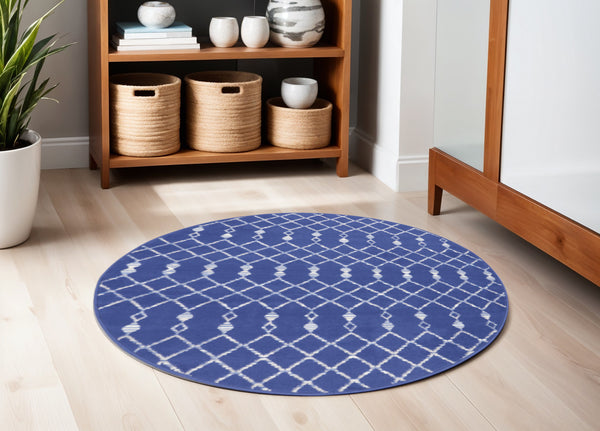 Homeroots 5' Navy Blue And Ivory Geometric Round Rug  Polypropylene 552421