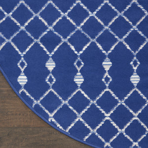 Homeroots 5' Navy Blue And Ivory Geometric Round Rug  Polypropylene 552421