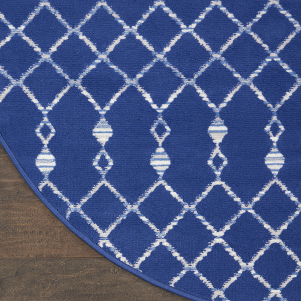 Homeroots 5' Navy Blue And Ivory Geometric Round Rug  Polypropylene 552421