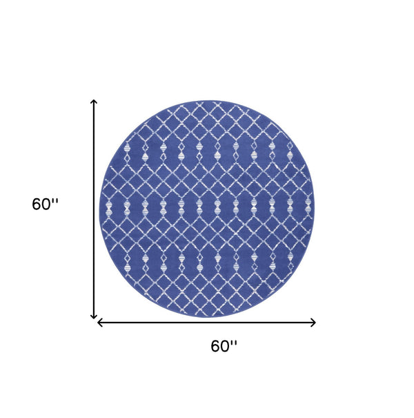 Homeroots 5' Navy Blue And Ivory Geometric Round Rug  Polypropylene 552421