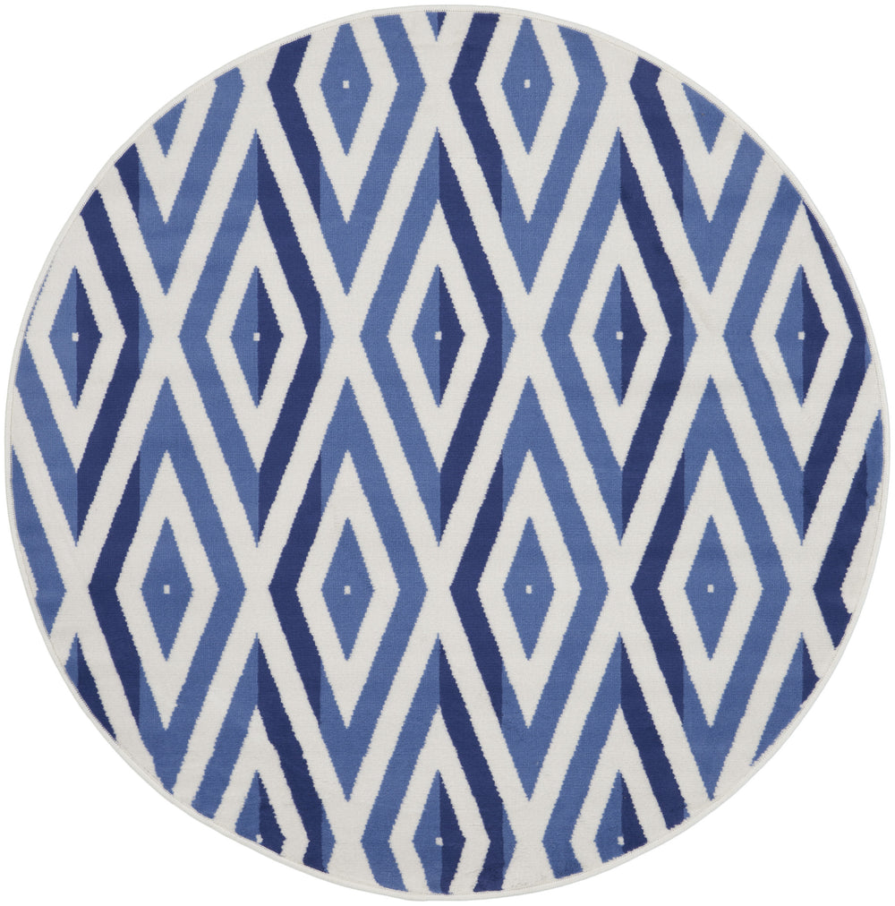 Homeroots 5' Ivory And Blue Geometric Round Rug  Polypropylene 552422