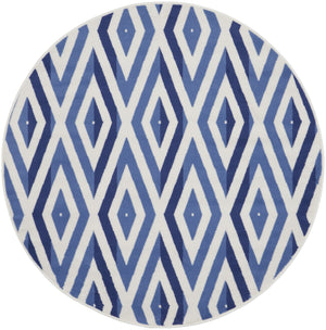 Homeroots 5' Ivory And Blue Geometric Round Rug  Polypropylene 552422