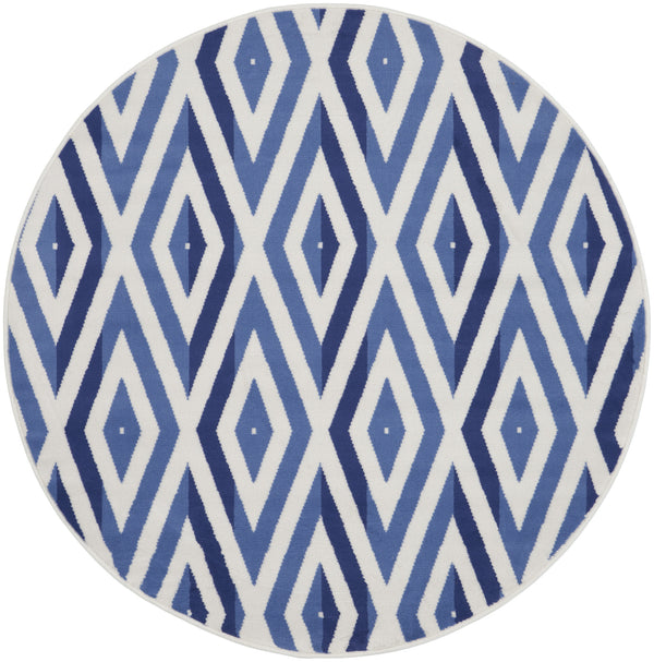Homeroots 5' Ivory And Blue Geometric Round Rug  Polypropylene 552422