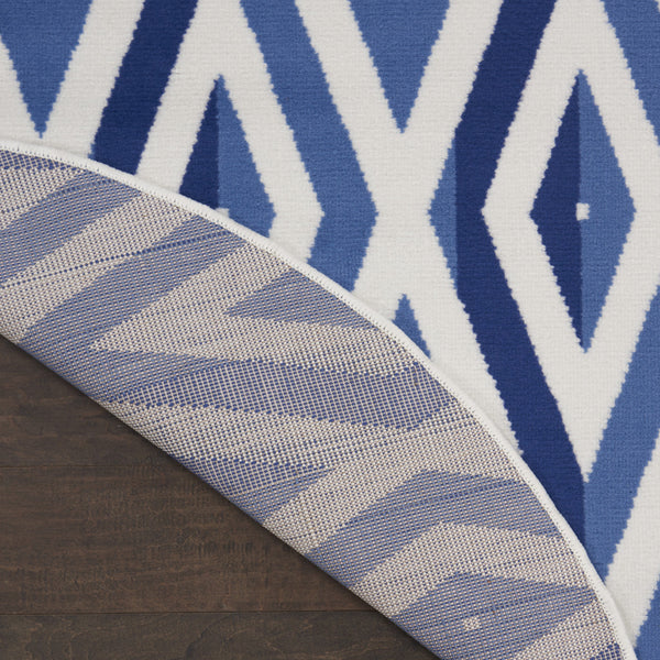 Homeroots 5' Ivory And Blue Geometric Round Rug  Polypropylene 552422