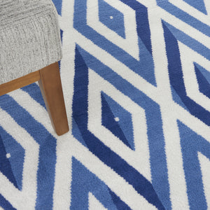 Homeroots 5' Ivory And Blue Geometric Round Rug  Polypropylene 552422