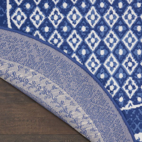 Homeroots 5' Ivory And Navy Blue Geometric Distressed Round Rug  Polypropylene 552423