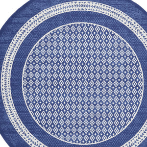 Homeroots 5' Ivory And Navy Blue Geometric Distressed Round Rug  Polypropylene 552423
