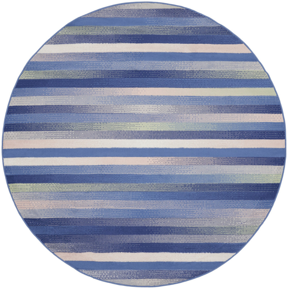 Homeroots 5' Ivory Tan And Blue Striped Round Rug  Polypropylene 552426