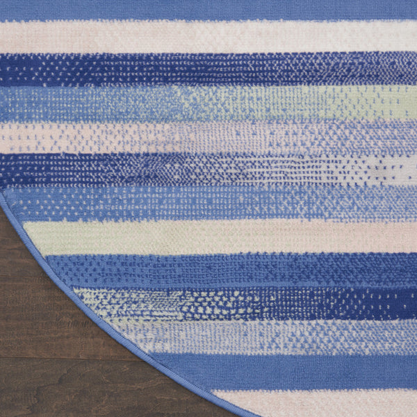 Homeroots 5' Ivory Tan And Blue Striped Round Rug  Polypropylene 552426