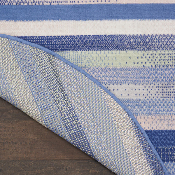 Homeroots 5' Ivory Tan And Blue Striped Round Rug  Polypropylene 552426