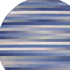 Homeroots 5' Ivory Tan And Blue Striped Round Rug  Polypropylene 552426