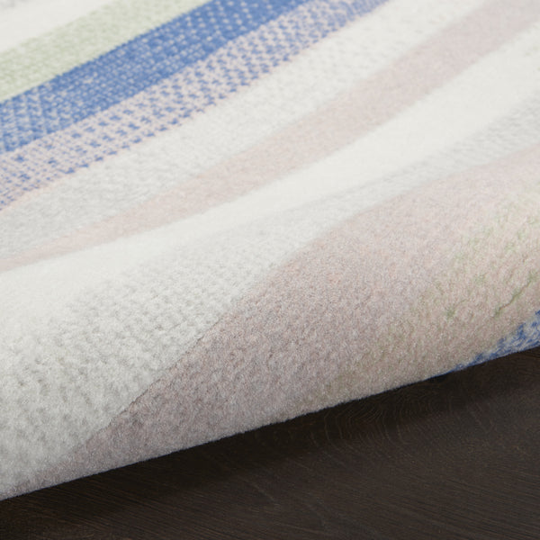 Homeroots 5' Ivory Tan And Blue Striped Round Rug  Polypropylene 552431