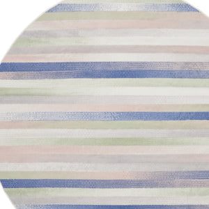 Homeroots 5' Ivory Tan And Blue Striped Round Rug  Polypropylene 552431
