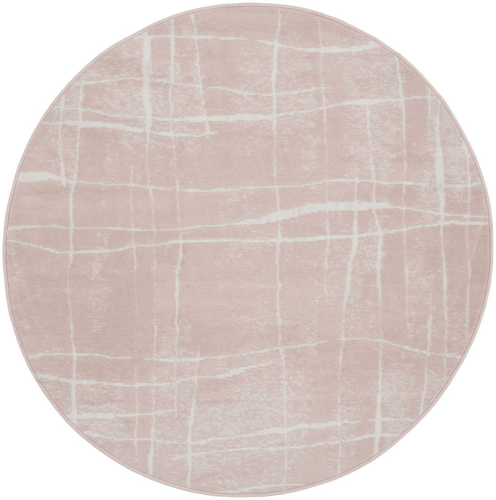 Homeroots 5' Pink And Ivory Abstract Geometric Round Rug  Polypropylene 552432