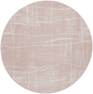 Homeroots 5' Pink And Ivory Abstract Geometric Round Rug  Polypropylene 552432