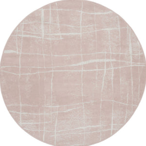 Homeroots 5' Pink And Ivory Abstract Geometric Round Rug  Polypropylene 552432